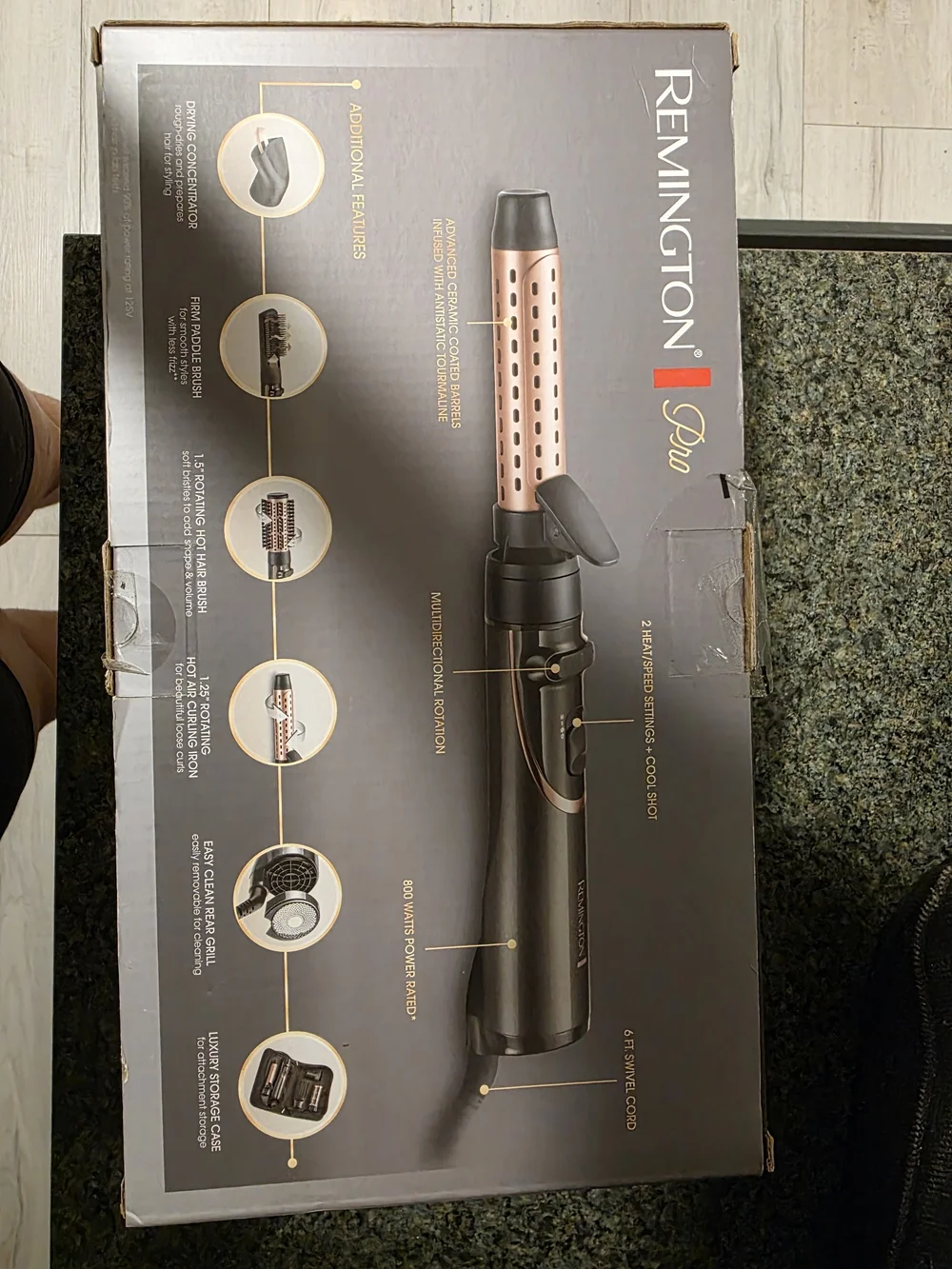 Remington Pro Rotating Hot Air Styler - Black & Rose Gold Accents